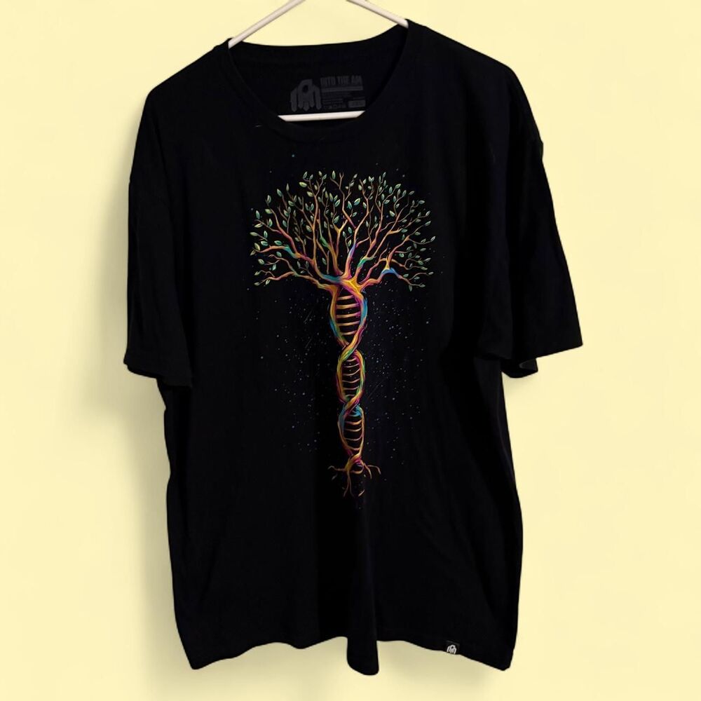 INTO THE AM T-Shirt Men 2XL Black Tree of Life DNA Helix Graphic Top